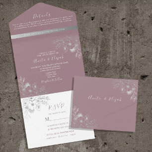 Eleganter Blumiger Staubrosaner Hochzeitstermin All In One Einladung