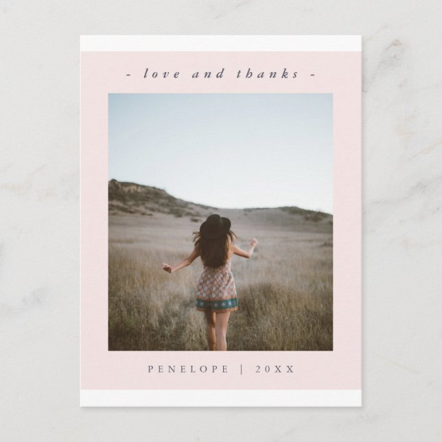 Eleganter Blush Abschluss Danke Foto Postkarte (Vorderseite)