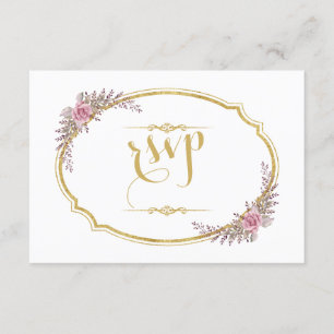 Eleganter Blush Bloral Gold Frame Wedding RSVP