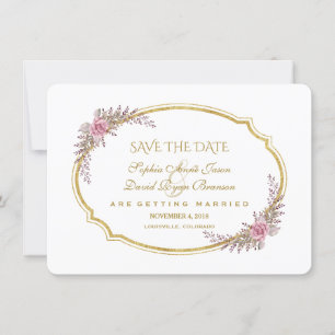 Eleganter Blush Bloral Gold Rahmen Save the Date