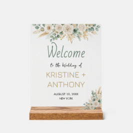 Eleganter Blush Bloral Wedding Welcome Wood Block Acrylschild