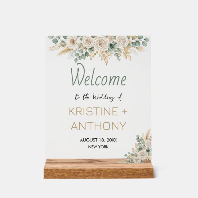 Eleganter Blush Bloral Wedding Welcome Wood Block Acrylschild (Vorderseite)