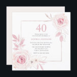 Eleganter Blush Bloral Wreath Frame 40. Geburtstag Einladung<br><div class="desc">Eleganter Blush Blumenkranz Rahmen 40. Geburtstag Party Einladung In unserem Shop finden Sie viele weitere Einladungen zum Hochzeitsfeiern und passende Artikel.</div>