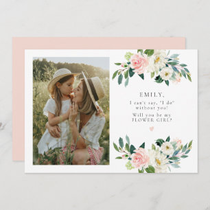 Eleganter Blush Blues Foto Flower Girl Vorschlag Einladung