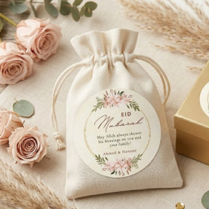 Eleganter Blush-Blumen-Eid-Mubarak-Rundaufkleber Runder Aufkleber