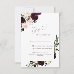 Eleganter Blush & Burgund Bloral Wedding RSVP Karte