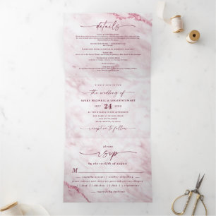 Eleganter Blush & Burgund Marmor mit Foil Wedding Dreifach Gefaltete Einladung