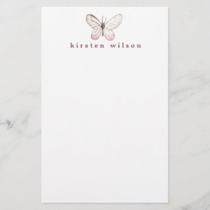Eleganter Blush Butterfly Personalisiert  Briefpapier