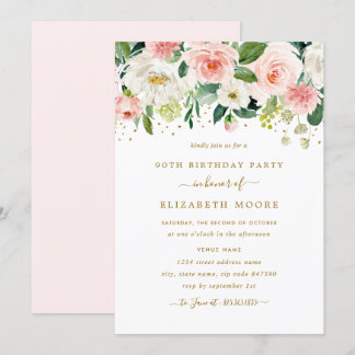 Eleganter Blush Gold 90. Geburtstag Einladung