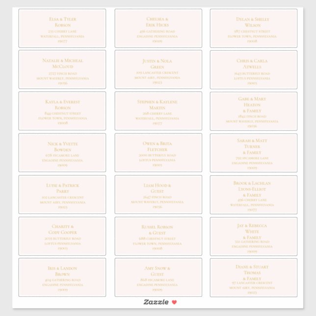 Eleganter Blush Gold Schriftart Hochzeitadressen-L Aufkleber (Blatt)