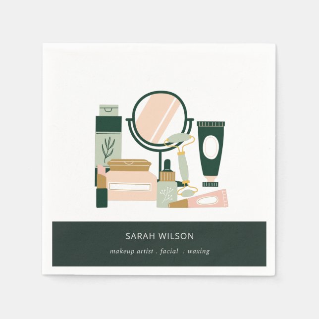 Eleganter Blush Green Makeup Artist Cosmologe Serviette (Vorderseite)