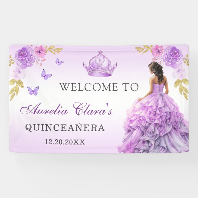 Eleganter Blush Lila Blütenpracht Quinceñera Gebur Banner (Horizontal)
