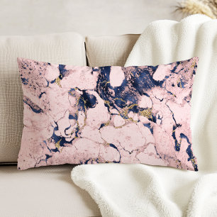 Eleganter Blush Navy Gold Marmor Dekokissen