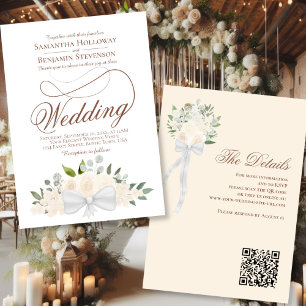 Eleganter Blush Peach Floral Bouquet QR Code Hochz Einladung