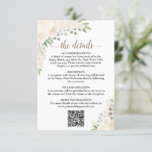 Eleganter Blush Peach Floral Wedding Details QR Co Begleitkarte