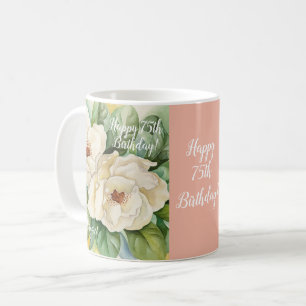 Eleganter Blush Pink 75. Geburtstag Blumenzettel Kaffeetasse