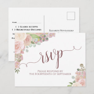 Eleganter Blush Pink Aquarell Blumenzwiebeln RSVP Postkarte