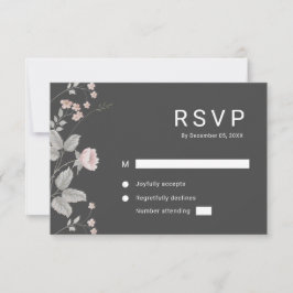 Eleganter Blush Pink & Dark Gray Floral Wedding RS RSVP Karte