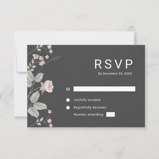 Eleganter Blush Pink & Dark Gray Floral Wedding RS RSVP Karte (Vorderseite)