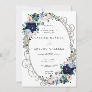 Eleganter Blush Pink Dusty Blue Floral Wedding Inv Einladung