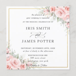 Eleganter Blush Pink Floral Gold Wedding Square Einladung