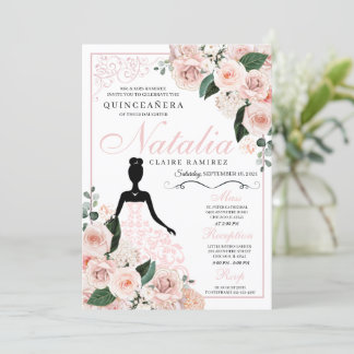 Eleganter Blush Pink Floral Quinceanera Geburtstag Einladung