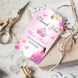 Eleganter Blush Pink Floral Quinceañera Geburtstag Geschenkanhänger