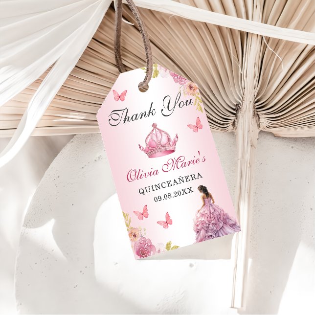 Eleganter Blush Pink Floral Quinceañera Geburtstag Geschenkanhänger (Von Creator hochgeladen)