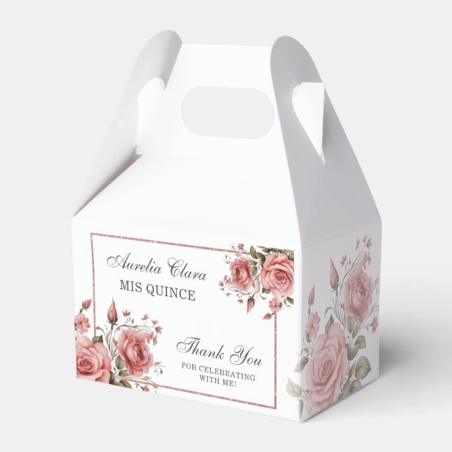 Eleganter Blush Pink Floral Quinceañera Geburtstag Geschenkschachtel (Vorderseite)
