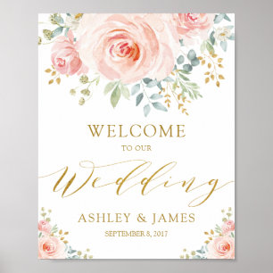 Eleganter Blush Pink Gold Wedding Willkommen Poster