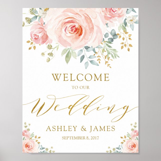 Eleganter Blush Pink Gold Wedding Willkommen Poster (Vorne)