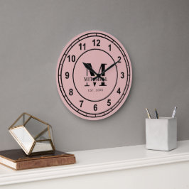 Eleganter Blush Pink Monogram, benutzerdefinierter Große Wanduhr
