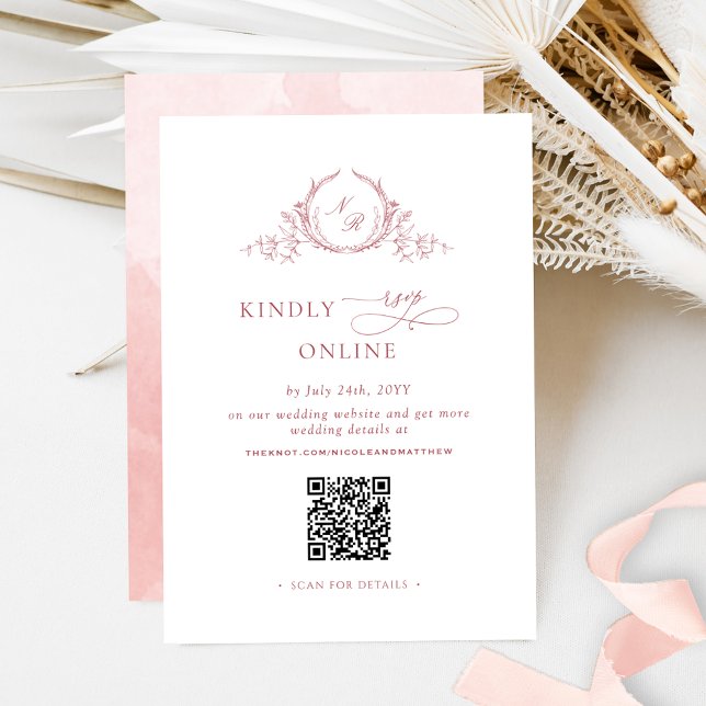 Eleganter Blush Pink Monogram UAWG Online QR Code Begleitkarte (Von Creator hochgeladen)