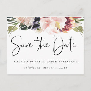 Eleganter Blush Plum Bloral Save the Date Ankündigungspostkarte