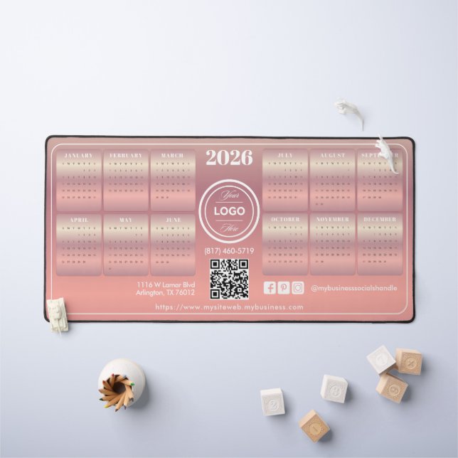Eleganter Blush Promotional Business 2026 Kalender Schreibtischunterlage (Kindertisch)
