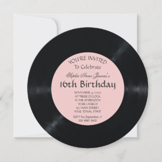 Eleganter Blush Retro Vinyl Record Geburtstag Einladung