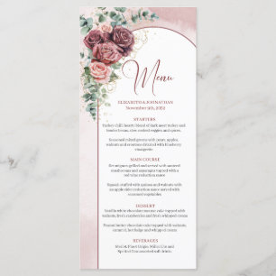 Eleganter Bogen Aquarellfarben Rote Bordeaux Hochz Menükarte