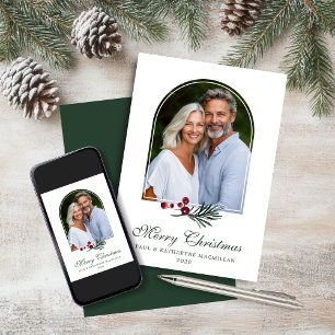 Eleganter Bogen Dunkelgrüne Botanische Feiertagsfo Feiertagskarte