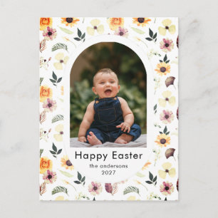 Eleganter Bogen Frühling Blumen Oster Familienfoto Feiertagspostkarte