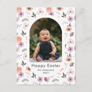 Eleganter Bogen Frühling Floral Ostern Familienfot Feiertagspostkarte