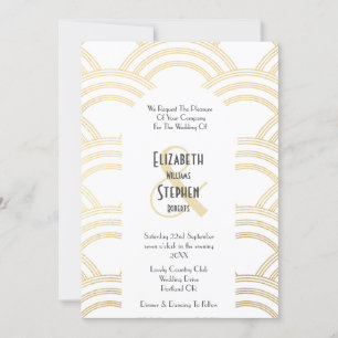 Eleganter Bogen Gatsby Art Deco 1920er Weiß & Gold Einladung