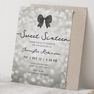 Eleganter Bogen und Lichter Sweet Sixteen Silber Einladung