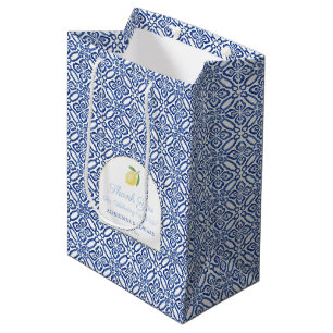 Eleganter Bogen Zitronen Blaue Fliesen Hochzeitsbe Mittlere Geschenktüte