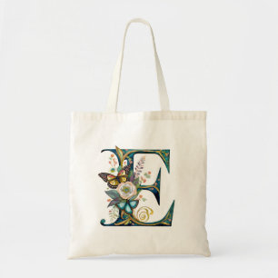 Eleganter bohemianischer floraler Buchstabe E Tragetasche
