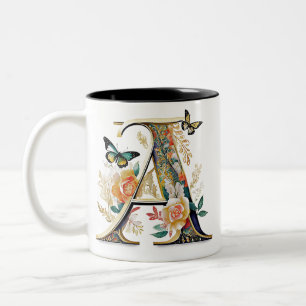 Eleganter bohemischer Blumenbuchstabe A Zweifarbige Tasse