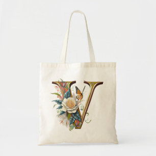 Eleganter bohemischer Blumenbuchstabe V Tragetasche