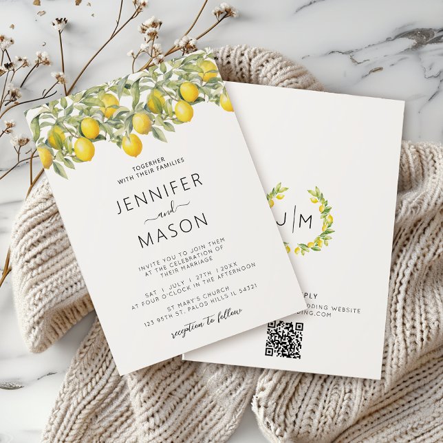 Eleganter Bohemischer Lemon Citrus Wedding QR-Code Einladung (Von Creator hochgeladen)