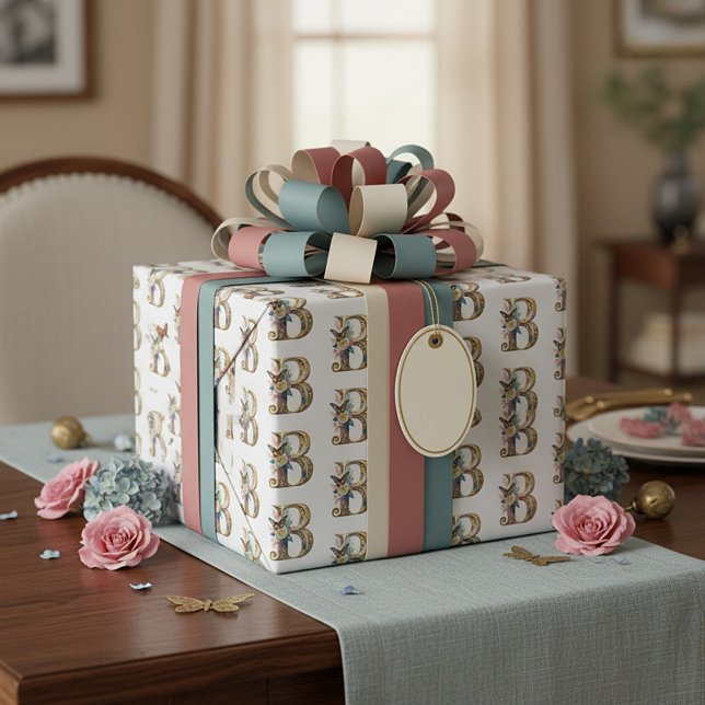 Eleganter böhmischer Blumenbrief B Geschenkpapier (Von Creator hochgeladen)