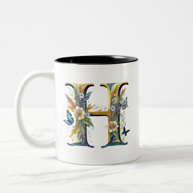 Eleganter böhmischer Blumenbrief H Zweifarbige Tasse (Links)