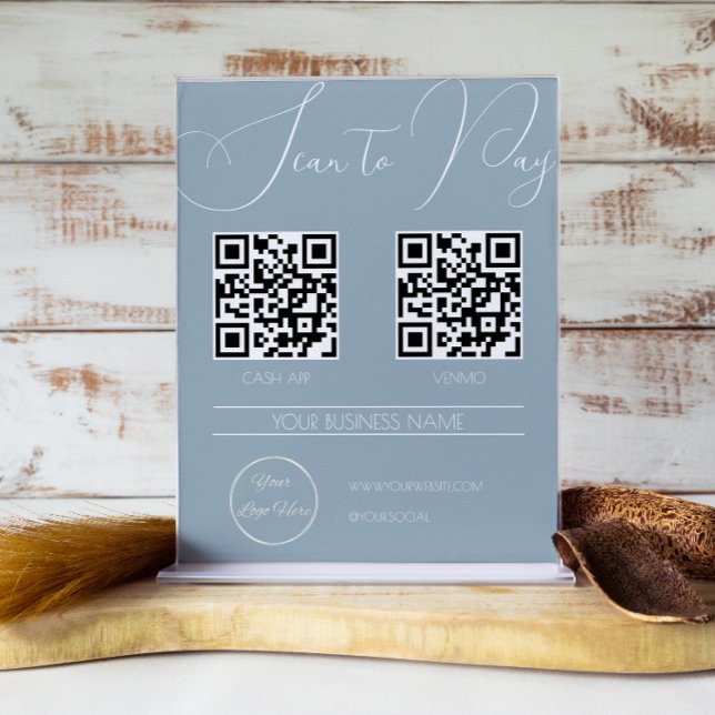 Eleganter boho blue 2 QR Code Business Scan zur Za Poster (Von Creator hochgeladen)